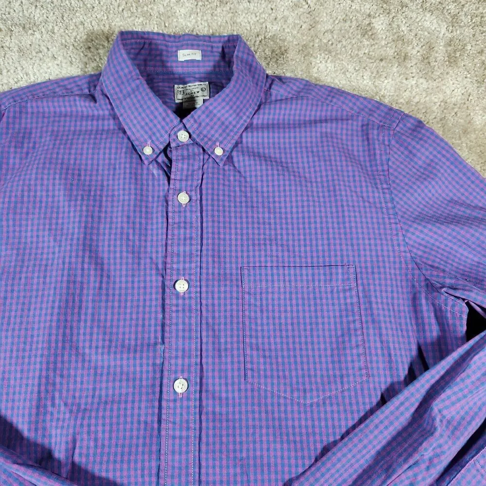 J. Crew Shirt Men's Sz L Pink Blue Long Sleeve Preppy Button-Up Slim Fit